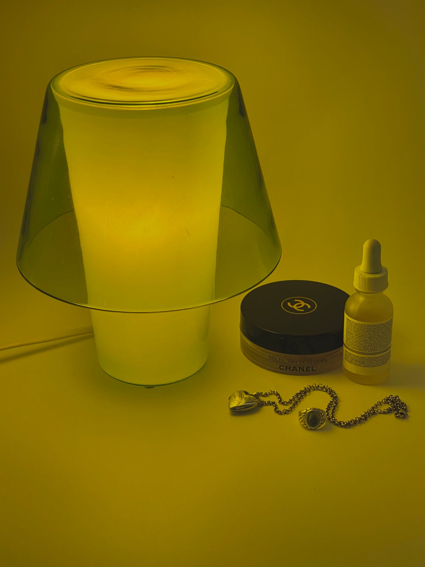Lime green glass mushroom shaped lamp