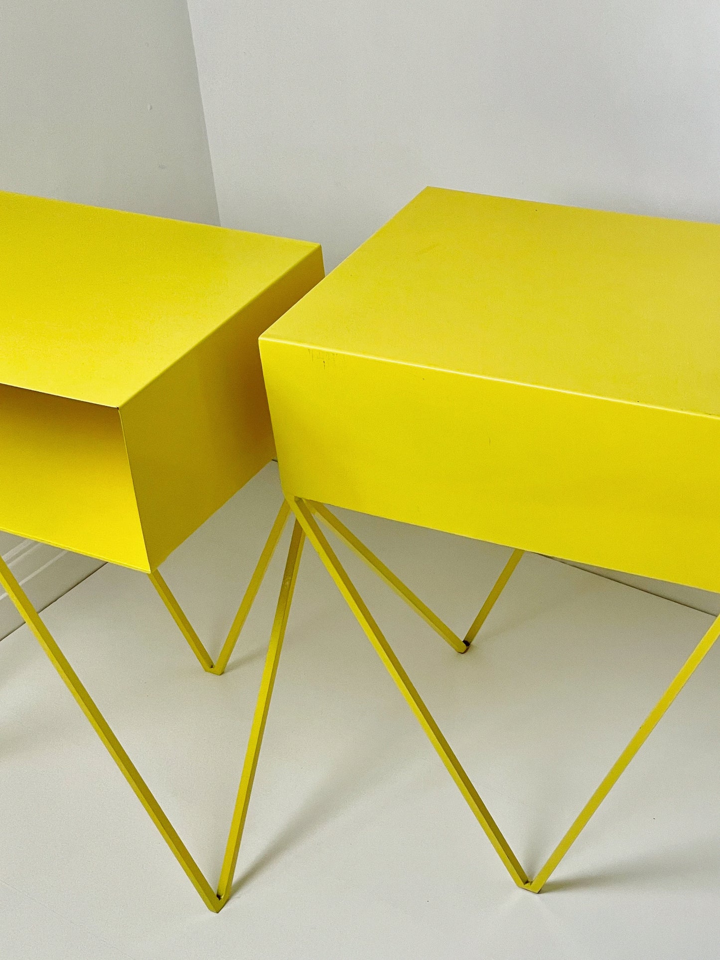 Yellow industrial metal side table