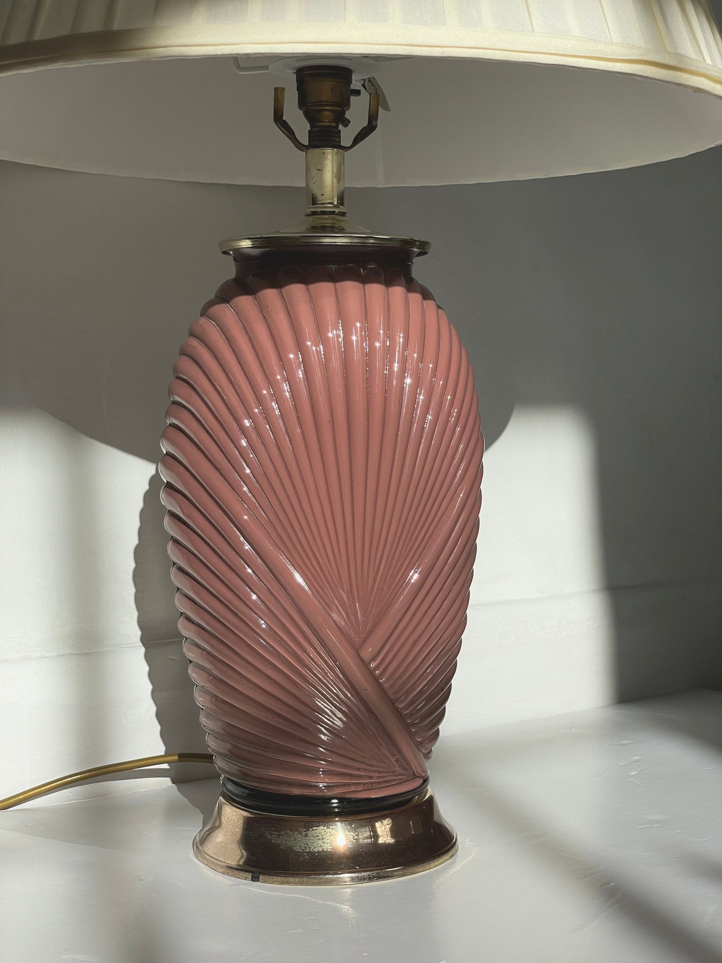 Large Art Deco Belgium draped lamp with pleated shade