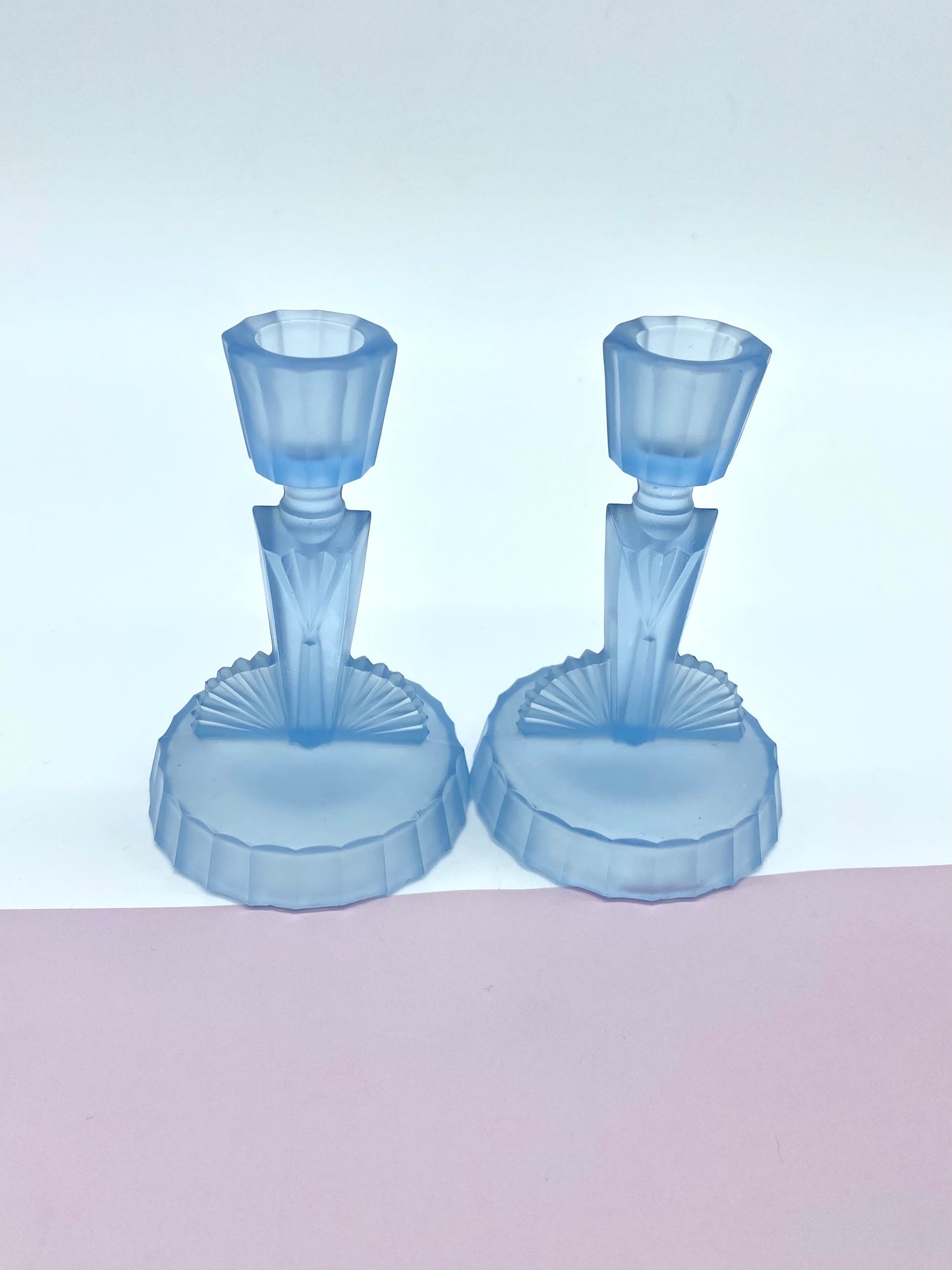Pair of blue Art Deco candlestick holders