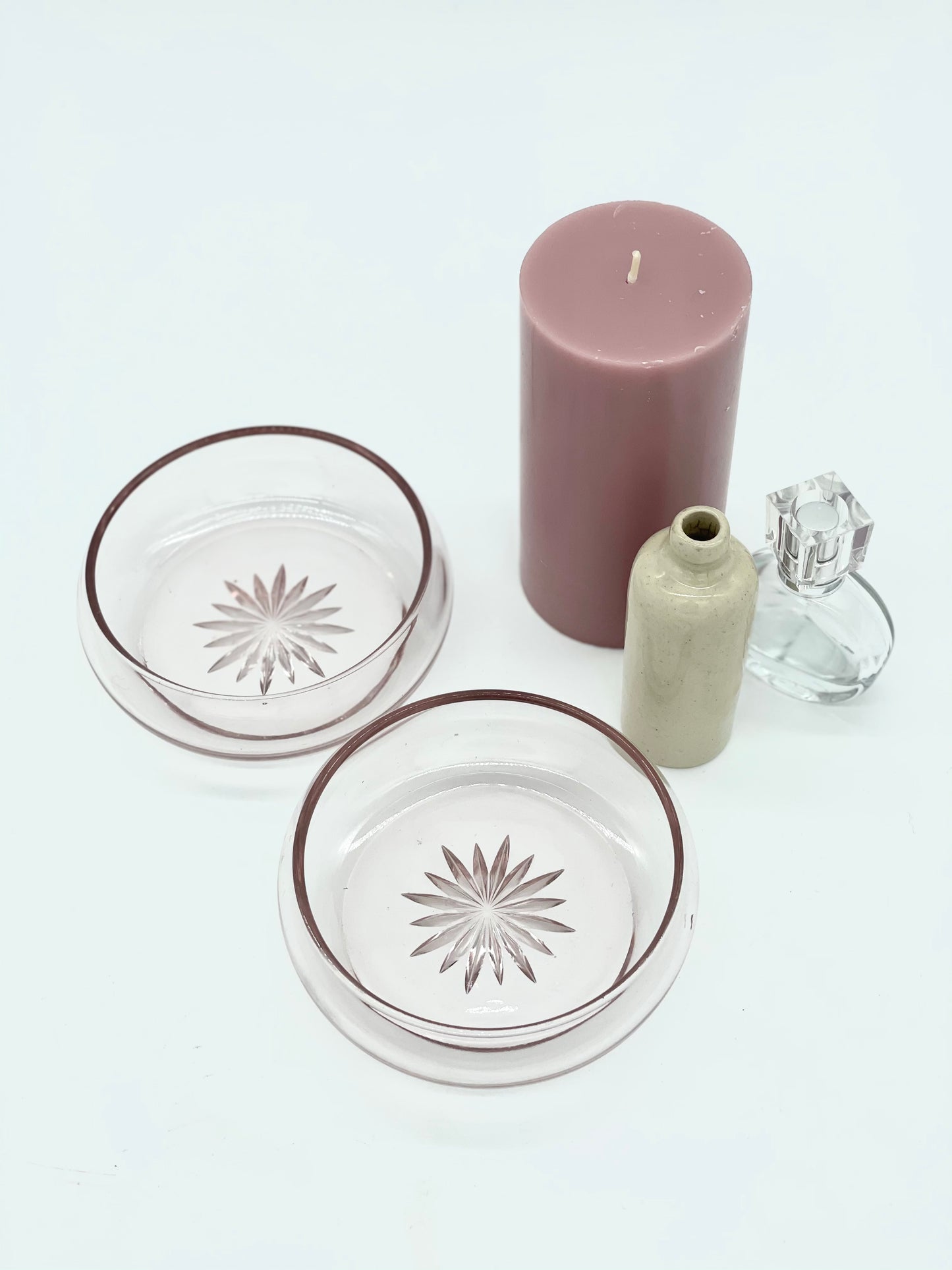 Pair of pink glass Art Deco bowls