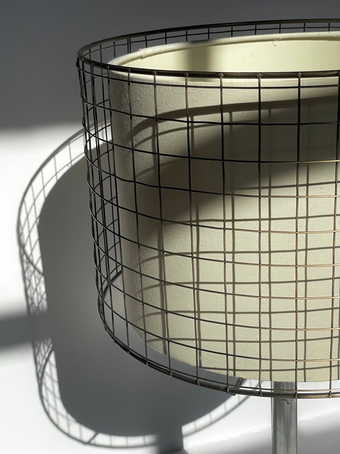 Chrome gridded caged lamp