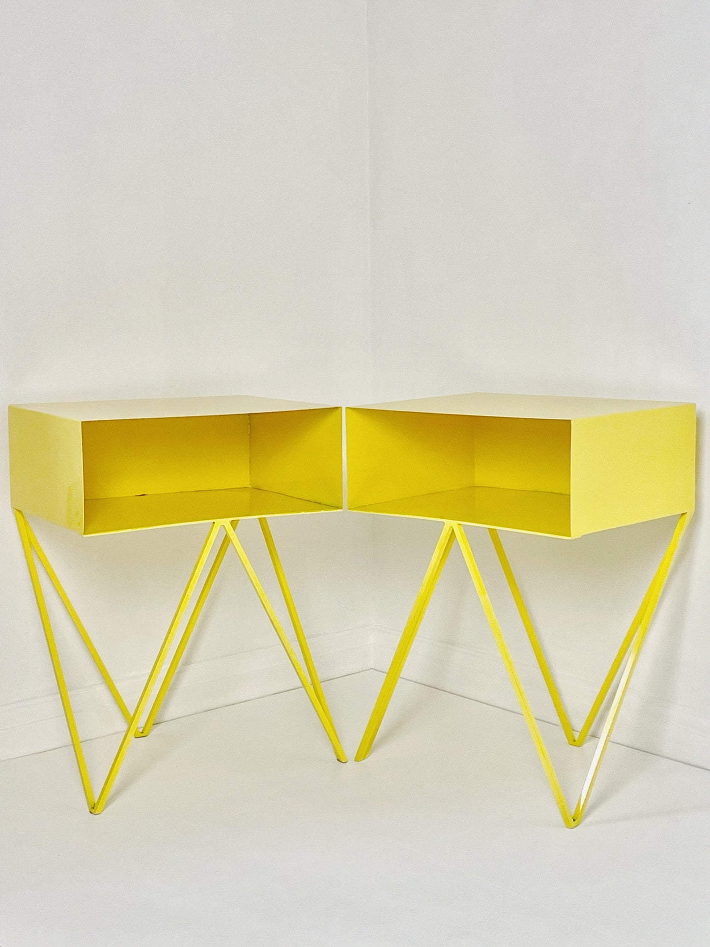 Yellow industrial metal side table