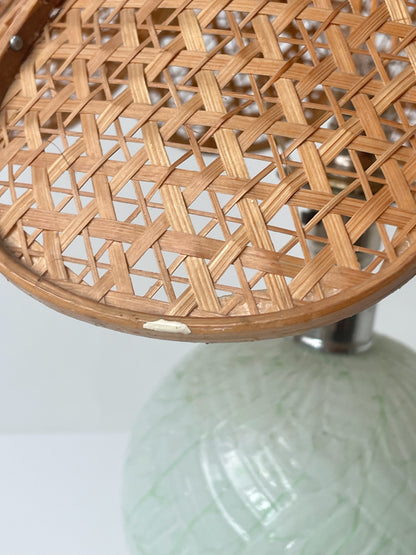 Rattan and glass lamp