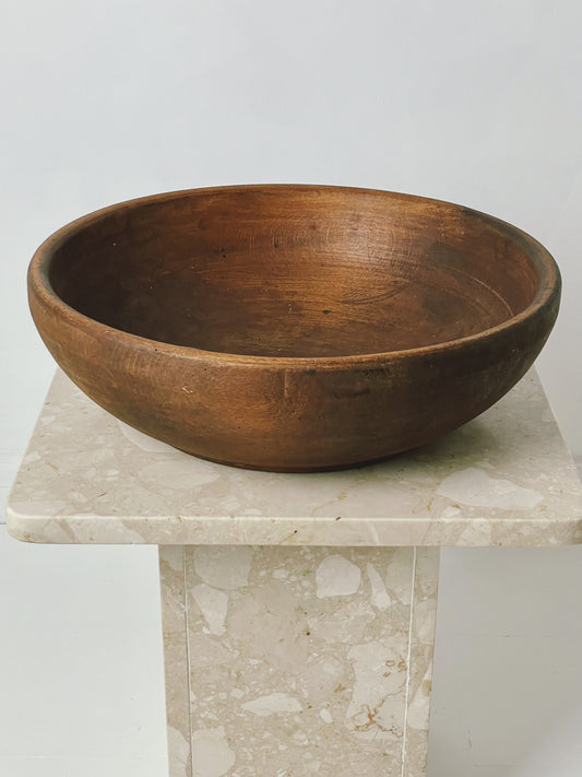 Large antique turned dairy wood bowl