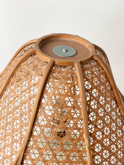 Rattan and glass lamp