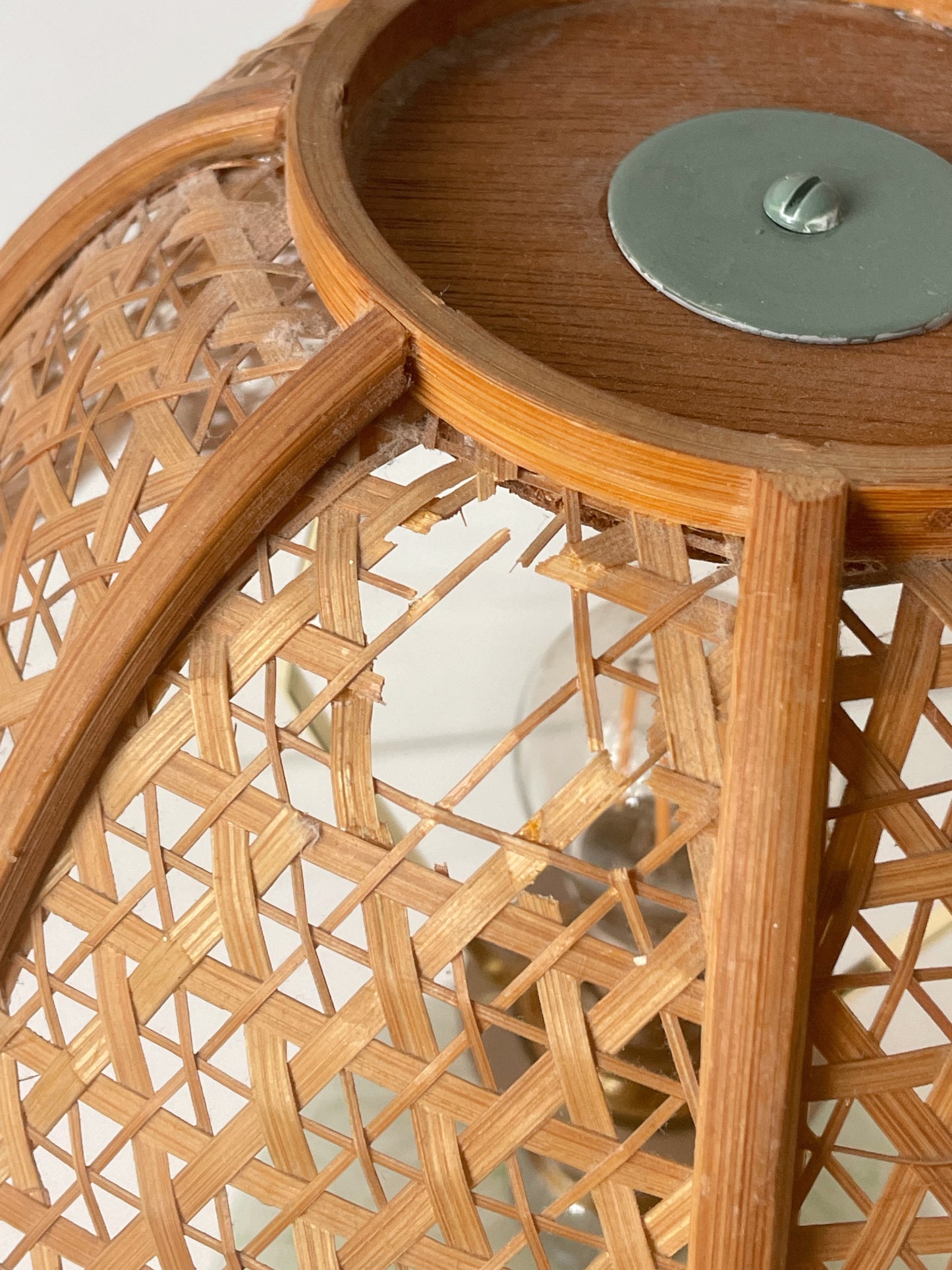 Rattan and glass lamp