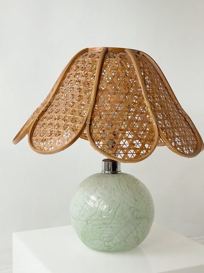 Rattan and glass lamp