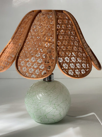 Rattan and glass lamp