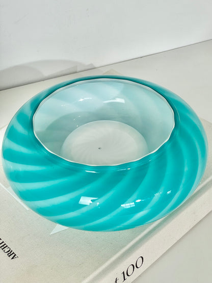 Blue glass swirl bowl