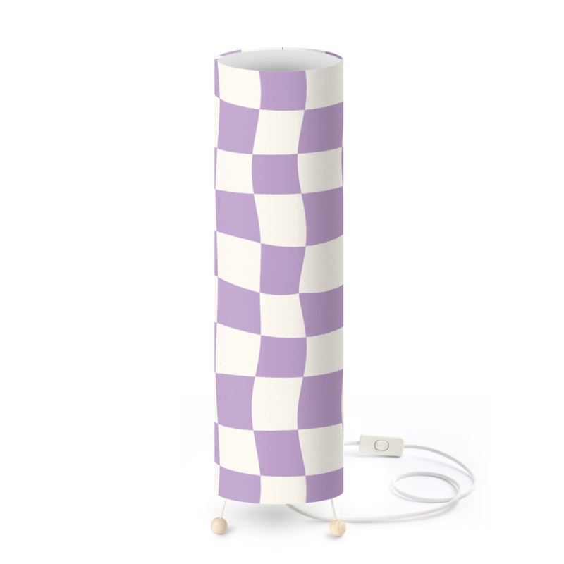 Lilac and Off-White Warped Checkerboard Standing Floor Lamp