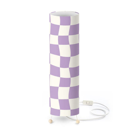 Lilac and Off-White Warped Checkerboard Standing Floor Lamp