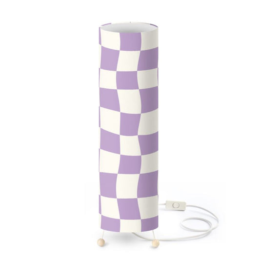 Lilac and Off-White Warped Checkerboard Standing Floor Lamp