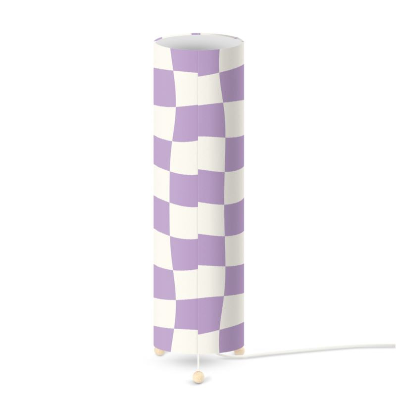 Lilac and Off-White Warped Checkerboard Standing Floor Lamp