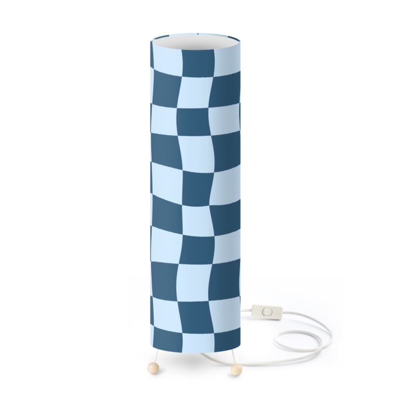 Mid Blue and Pastel Blue Warped Checkerboard Standing Floor Lamp