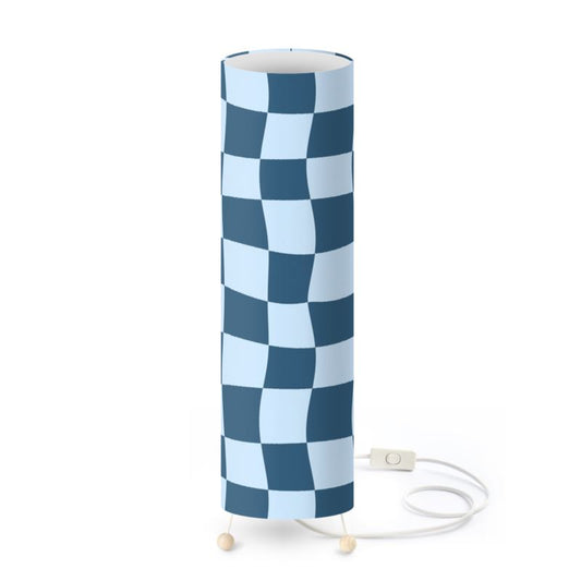 Mid Blue and Pastel Blue Warped Checkerboard Standing Floor Lamp