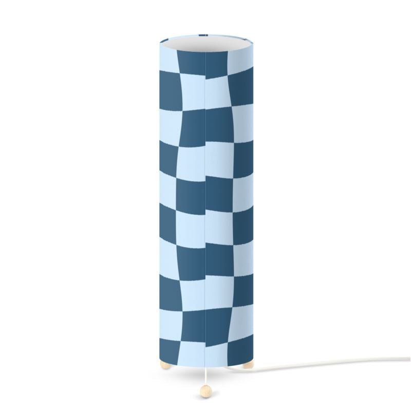 Mid Blue and Pastel Blue Warped Checkerboard Standing Floor Lamp