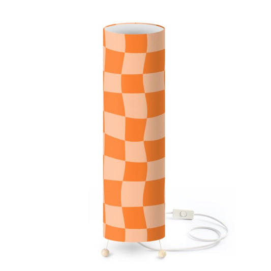 Mid Orange and Pastel Orange Warped Checkerboard Standing Floor Lamp