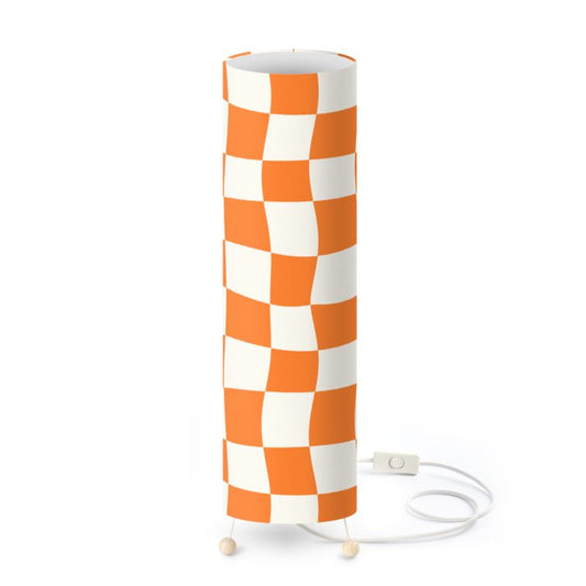 Orange and Off-White Warped Checkerboard Standing Floor Lamp