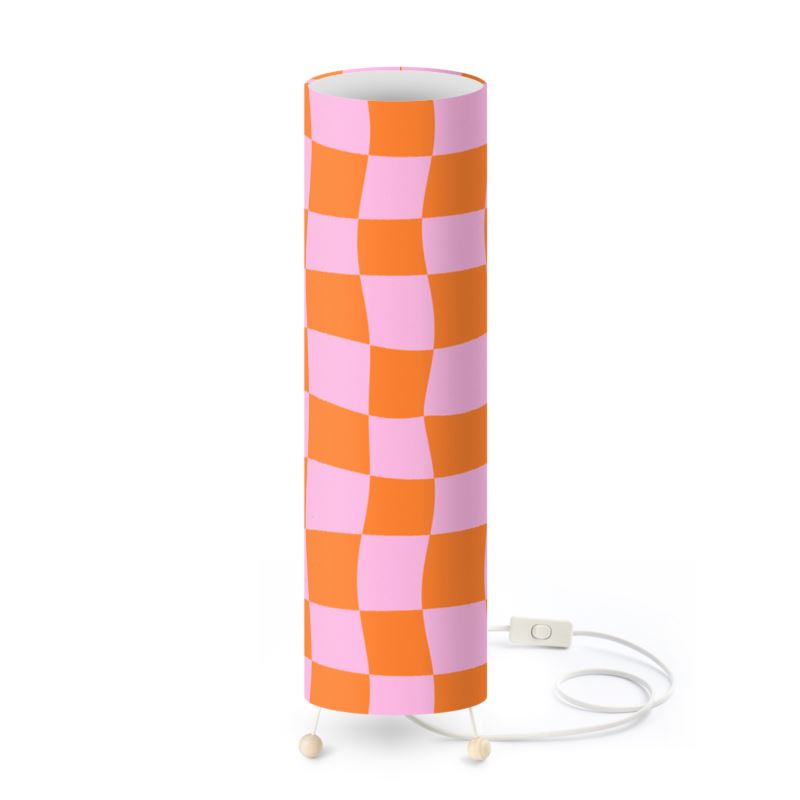 Orange and Pastel Pink Warped Checkerboard Standing Floor Lamp