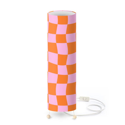 Orange and Pastel Pink Warped Checkerboard Standing Floor Lamp