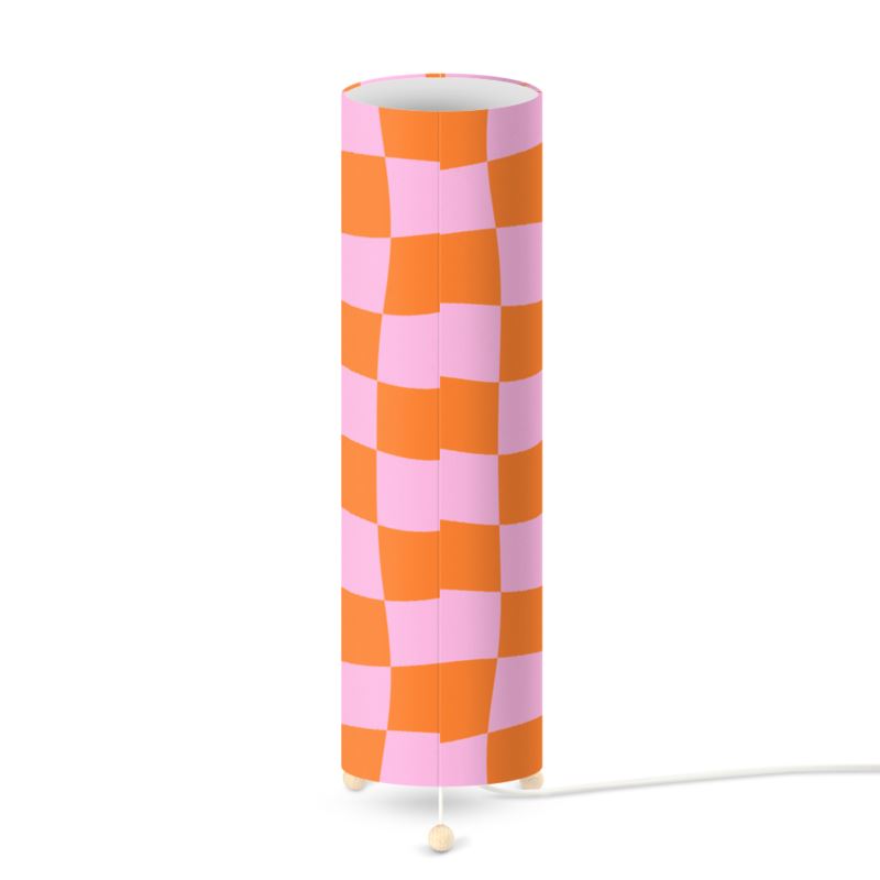 Orange and Pastel Pink Warped Checkerboard Standing Floor Lamp