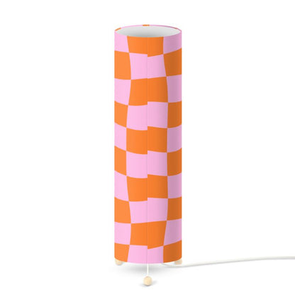 Orange and Pastel Pink Warped Checkerboard Standing Floor Lamp