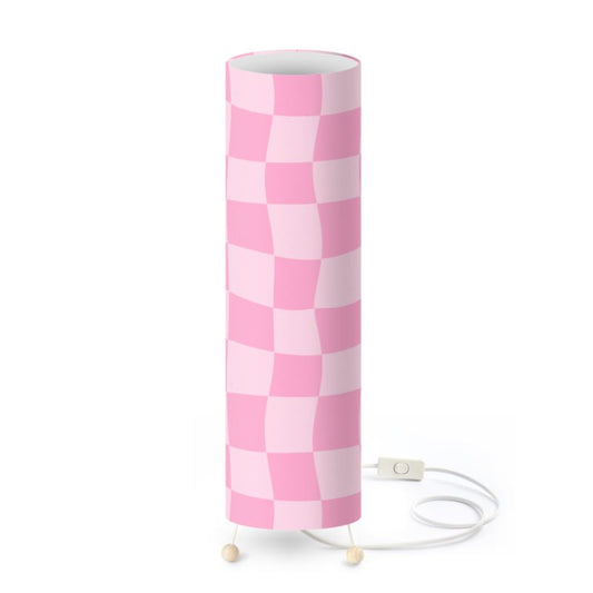 Mid Pink and Pastel Pink Warped Checkerboard Standing Floor Lamp