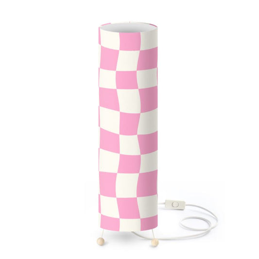 Pink and Off-White Warped Checkerboard Standing Floor Lamp
