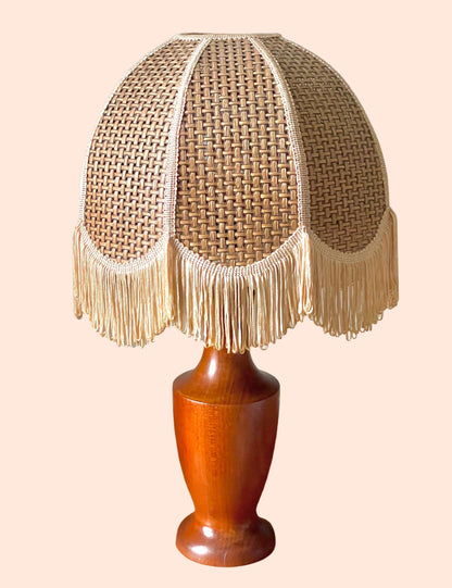 70’s teak and rattan lamp