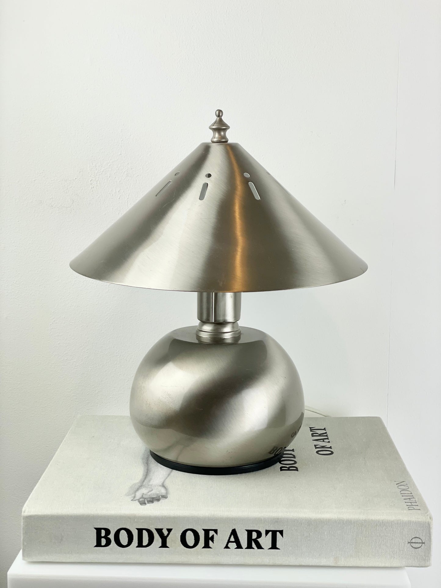 Chrome bulbous lamp