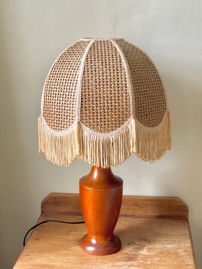 70’s teak and rattan lamp