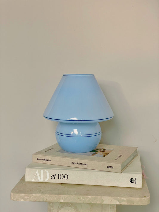 Baby blue and navy mushroom lamp