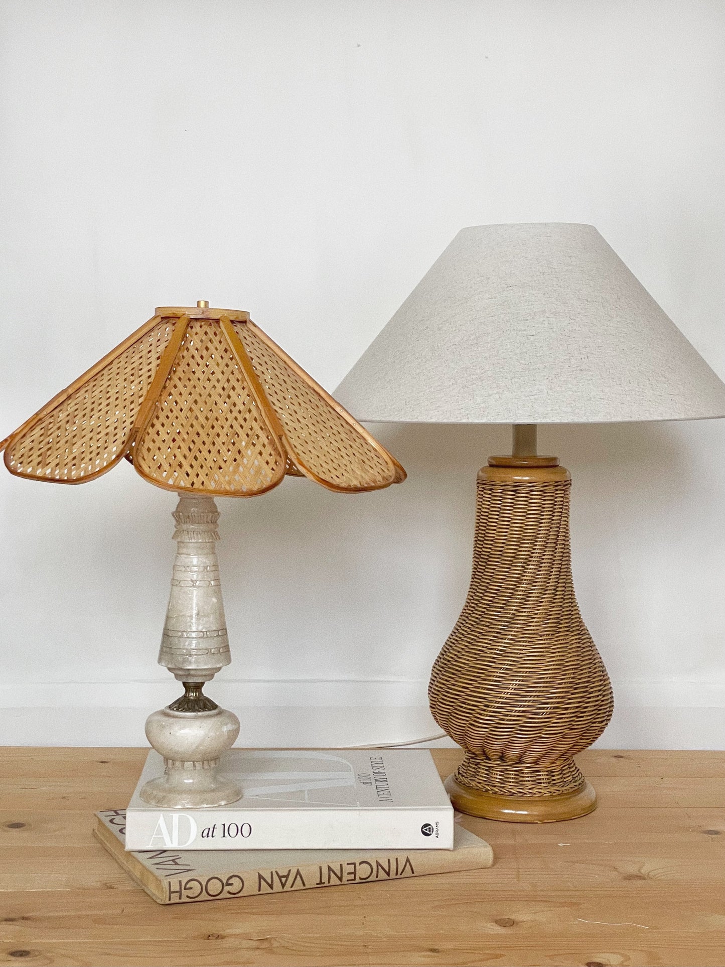 Marble and rattan lamp