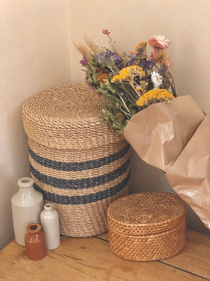 Striped woven basket