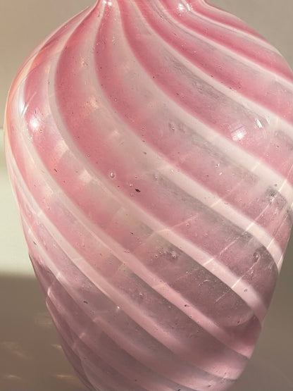 Pink hand blown swirl vase