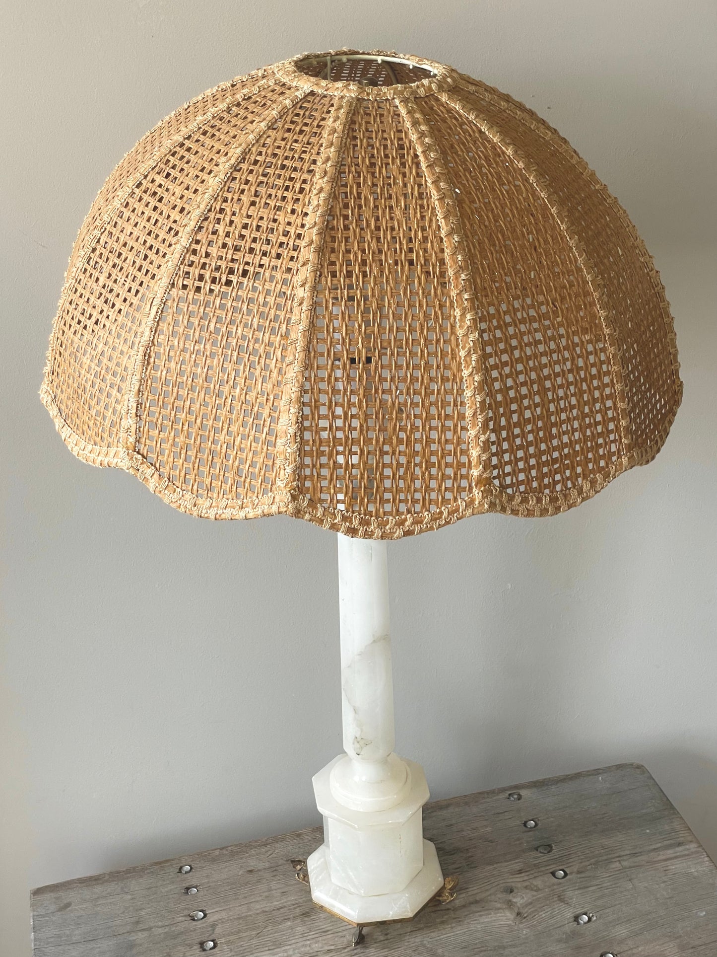 XL Italian marble base with scalloped rattan shade