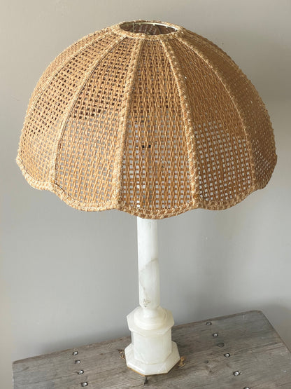 XL Italian marble base with scalloped rattan shade