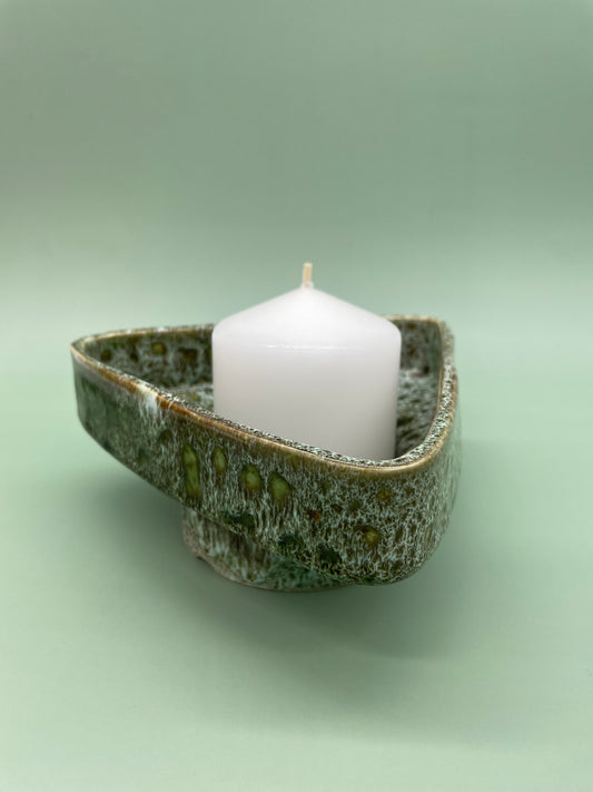 Speckled green stoneware candle holder