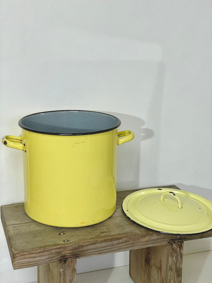 Vintage yellow enamel bin