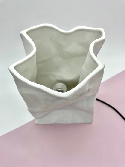 Paper bag style ceramic lamp