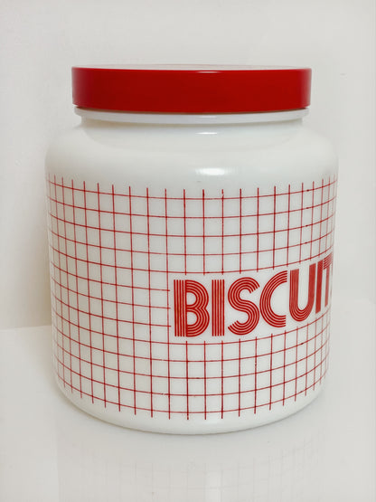 80’s gridded milk glass biscuit barrel