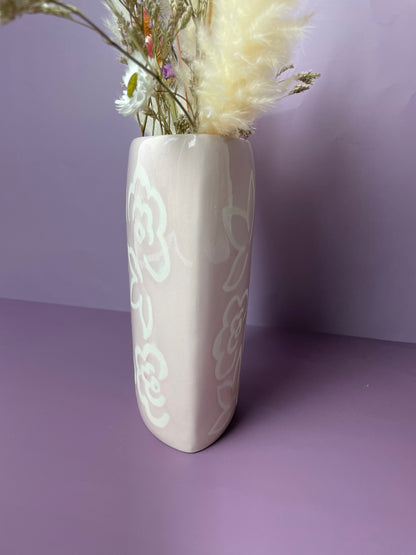 Pink floral oval shaped vase