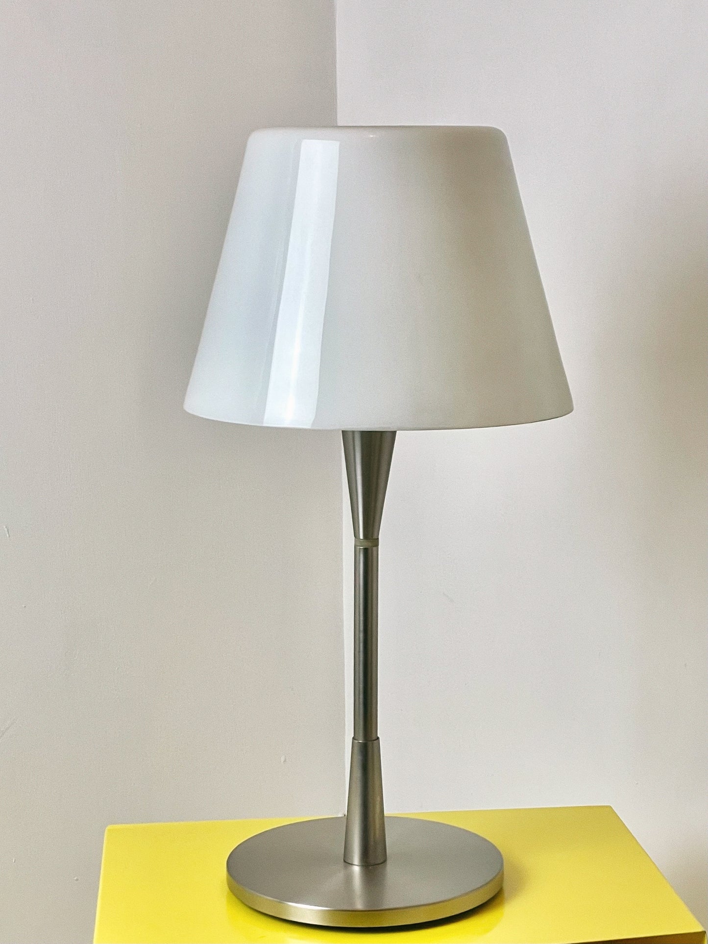 Large glass and chrome lamp