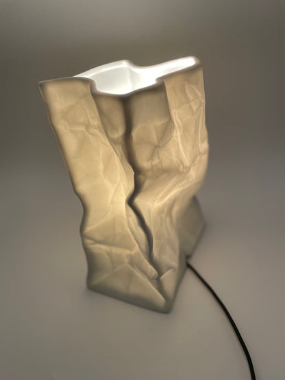 Paper bag style ceramic lamp