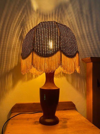 70’s teak and rattan lamp