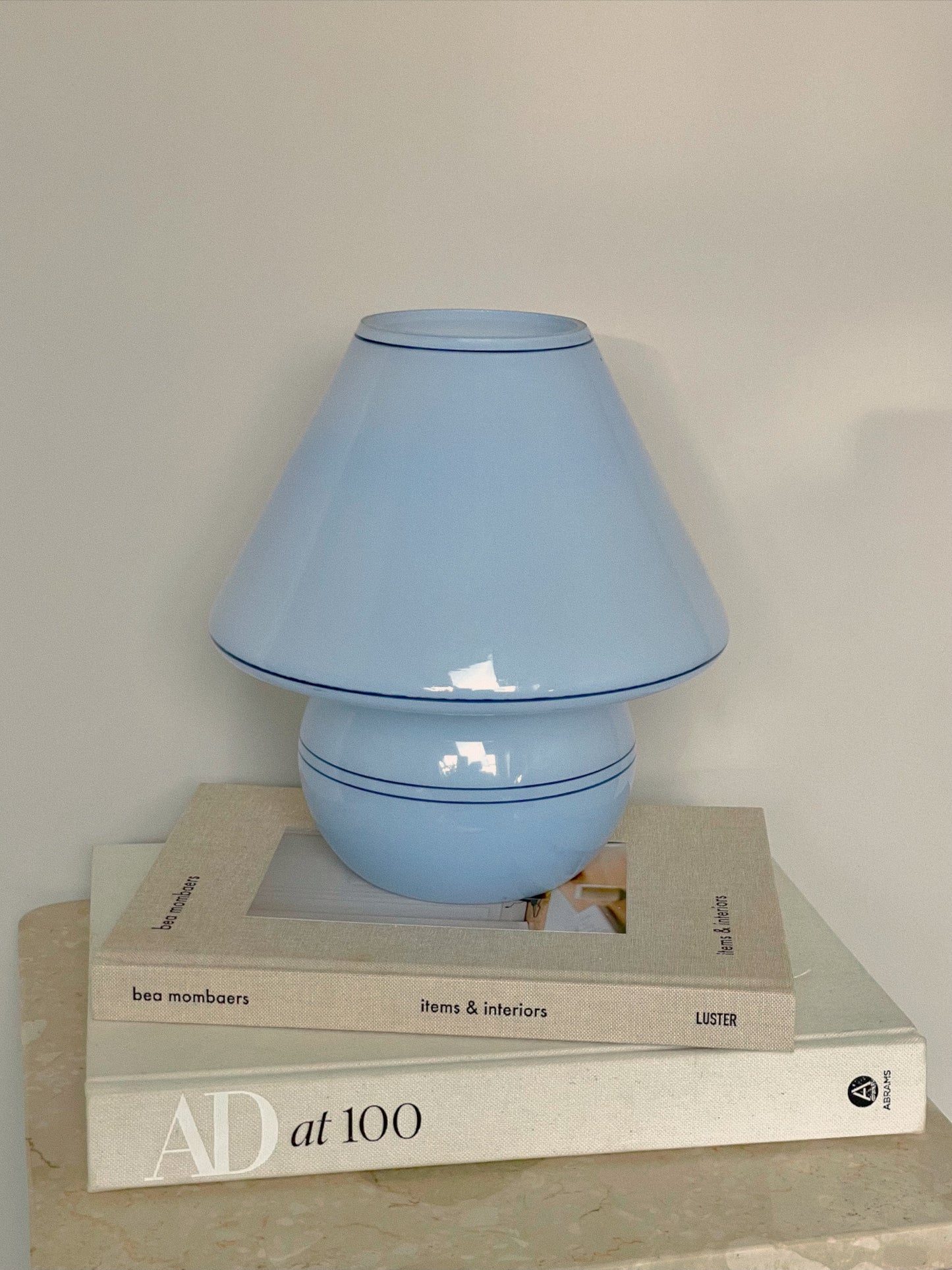 Baby blue and navy mushroom lamp