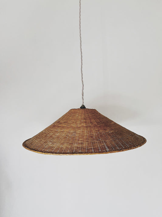 Oversized rattan suspension shade and fitting