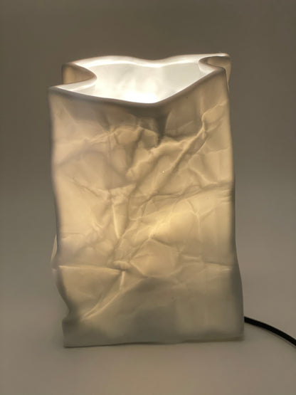 Paper bag style ceramic lamp