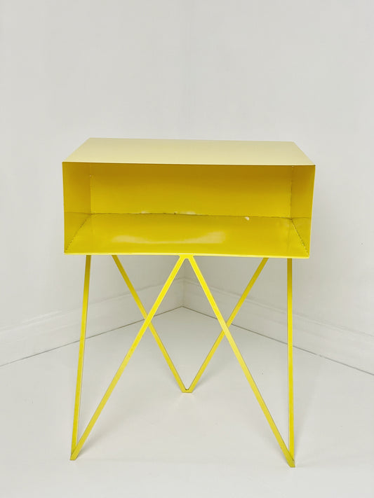 Yellow industrial metal side table